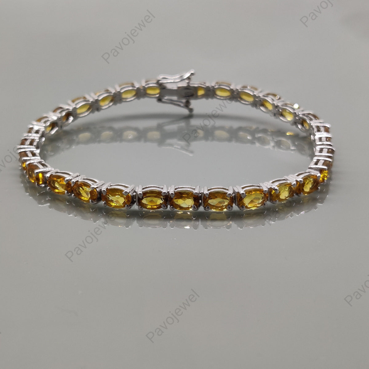 Natural Citrine Tennis Bracelet, 925 Silver Citrine Jewelry