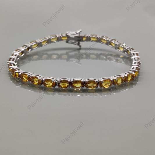 Natural Citrine Tennis Bracelet, 925 Silver Citrine Jewelry