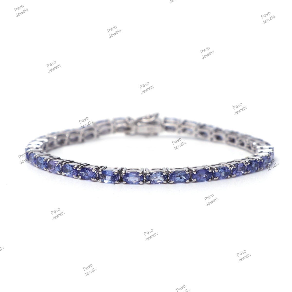 Natural Tanzanite Oval Faceted Gemstone Tennis Bracelet, 925 Sterling Silver