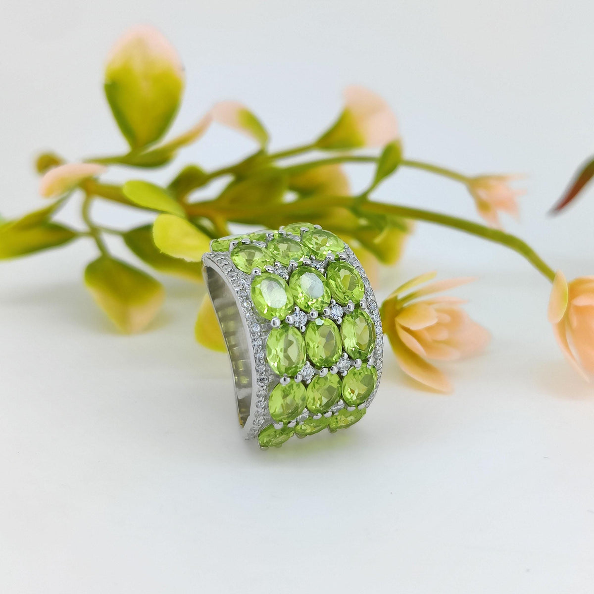 Oval Peridot Engagement Ring: Sterling Silver August Birthstone