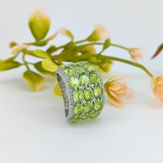 Oval Peridot Engagement Ring: Sterling Silver August Birthstone