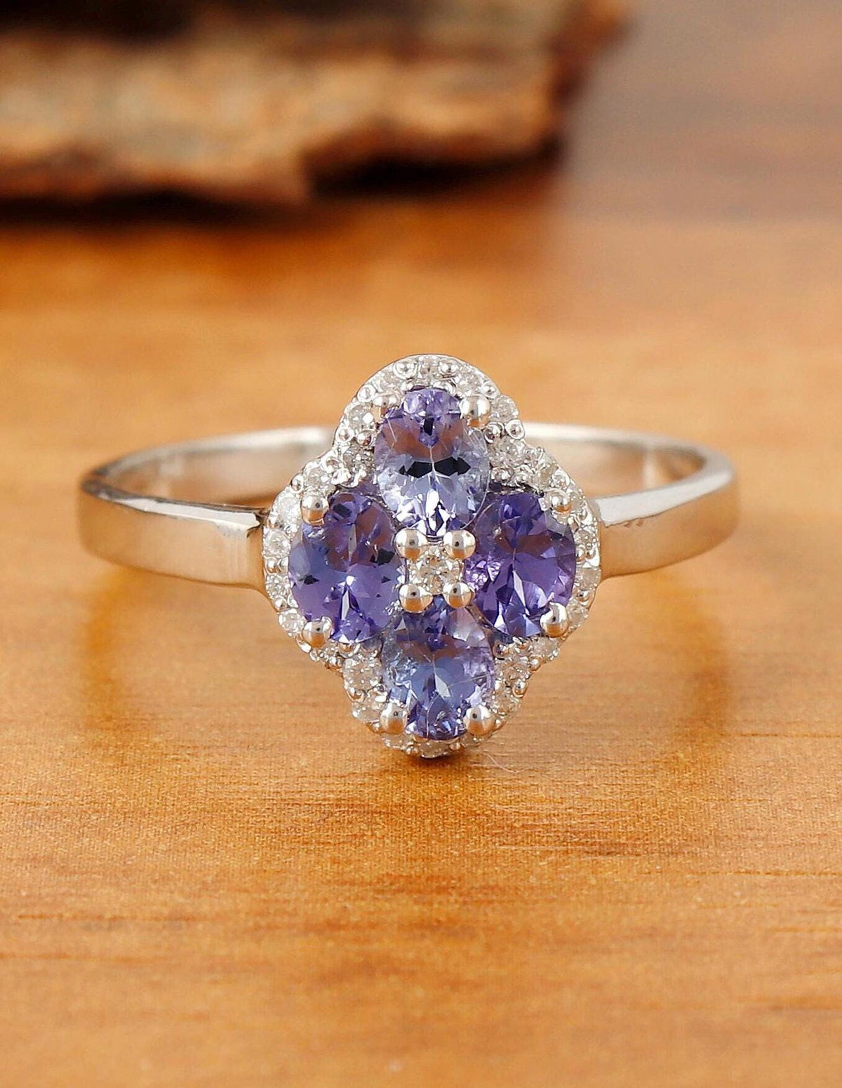 Oval Cut Tanzanite & Diamond Silver Ring Handmade December Birthstone Jewelry Gift for Her