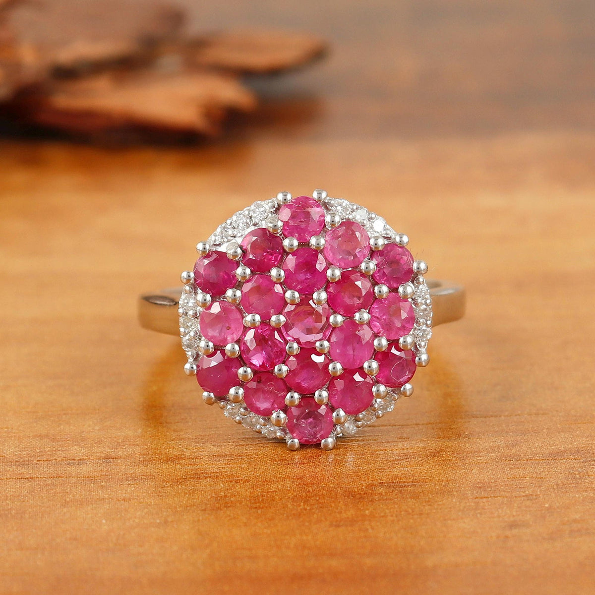 Sterling Silver Ruby & Diamond Ring Handmade Artisan Gemstone Jewelry