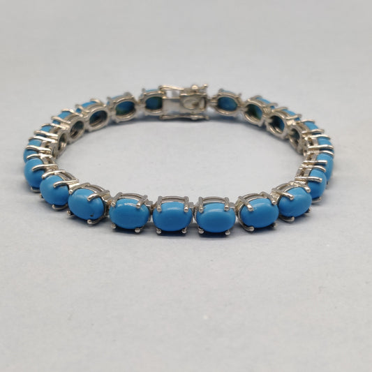 Sterling Silver Turquoise Tennis Bracelet, December Birthstone, Women's Jewelry
