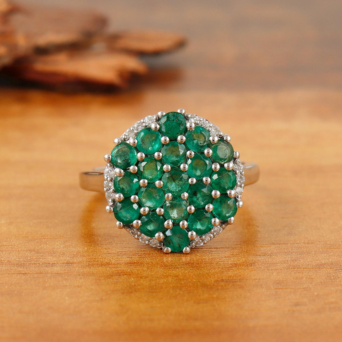Emerald Diamond Ring, Sterling Silver Jewelry, Handmade May Birthstone Gift