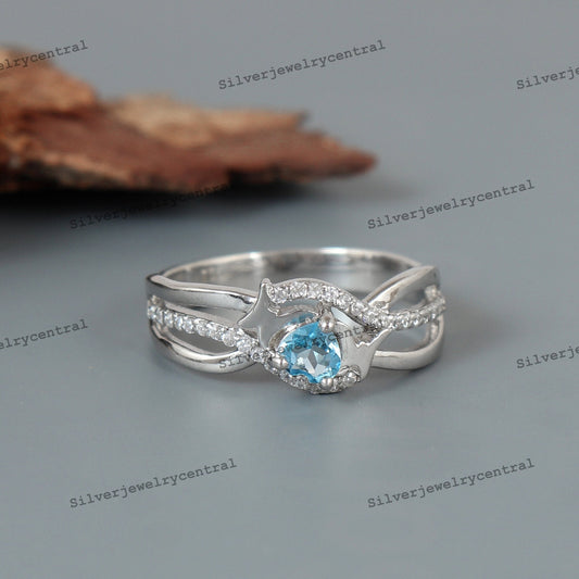 Swiss Blue Topaz Ring, 925 Sterling Silver, December Birthstone, Christmas