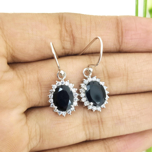 Natural Black Onyx Earring-925 Sterling Silver -July Birthstone-Black Onyx Jewelry