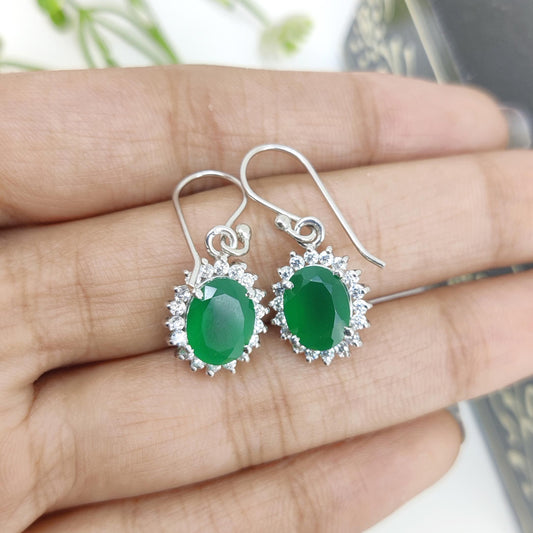 Green Onyx Sterling Silver Earrings: May Birthstone Dangle Drop Jewelry