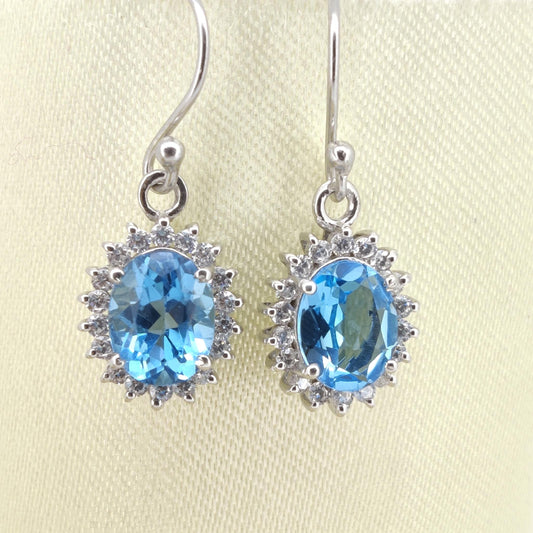 Swiss Blue Topaz Dangle Earring-925 Sterling Silver-Blue Topaz Jewelry-December Birthstone