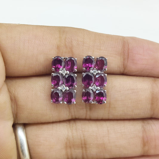 Natural Rhodolite Garnet Stud Earring-925 Sterling Silver Jewelry-January Birthstone Earrings-Oval Cut Pink Gemstone-Rhodolite Jewelry