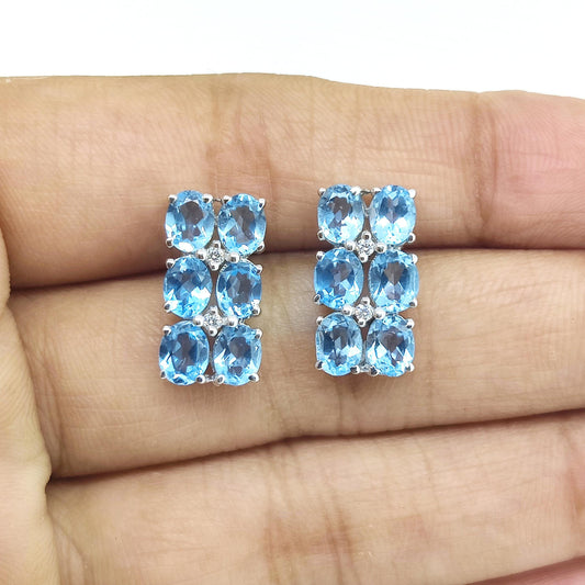 Swiss Blue Topaz Sterling Silver Stud Earrings: December Birthstone
