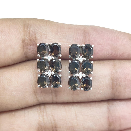 Smoky Quartz Sterling Silver Stud Earrings: November Birthstone