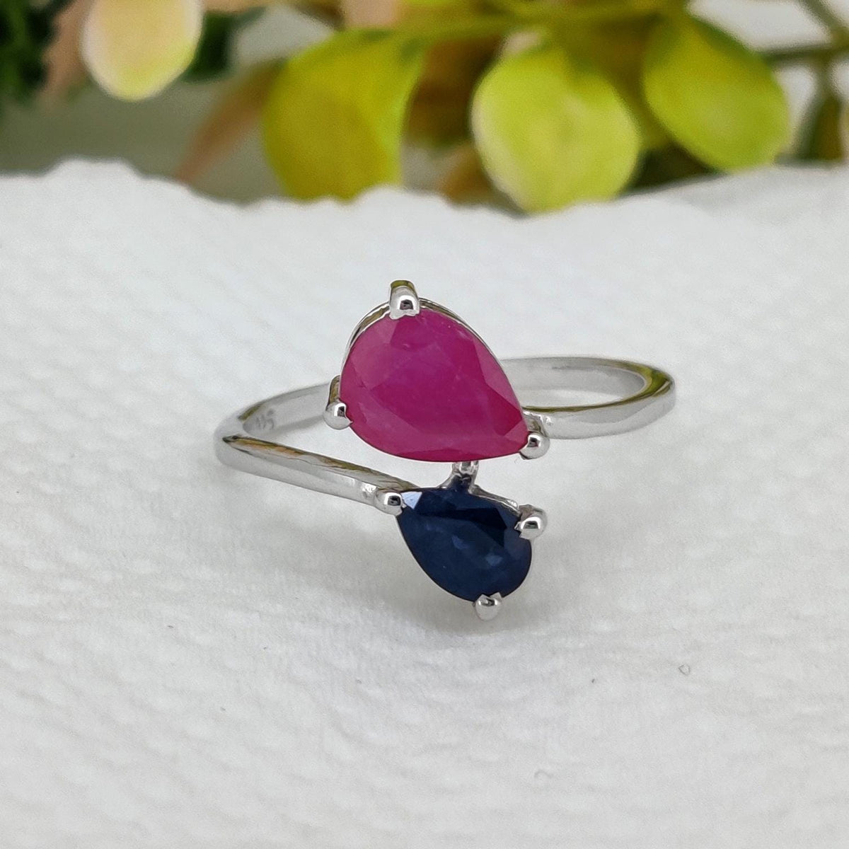Natural Ruby & Sapphire Ring, Handmade 925 Sterling Silver, Birthstone Gemstone Jewelry, Gift For Her
