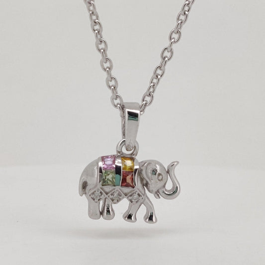 Multi Sapphire Elephant Pendant, Handmade Sterling Silver, Sapphire Jewelry, September Birthstone, Anniversary Gift