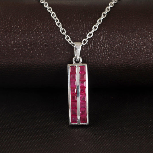 Minimalist Ruby Pendant: 925 Sterling Silver Gemstone Necklace