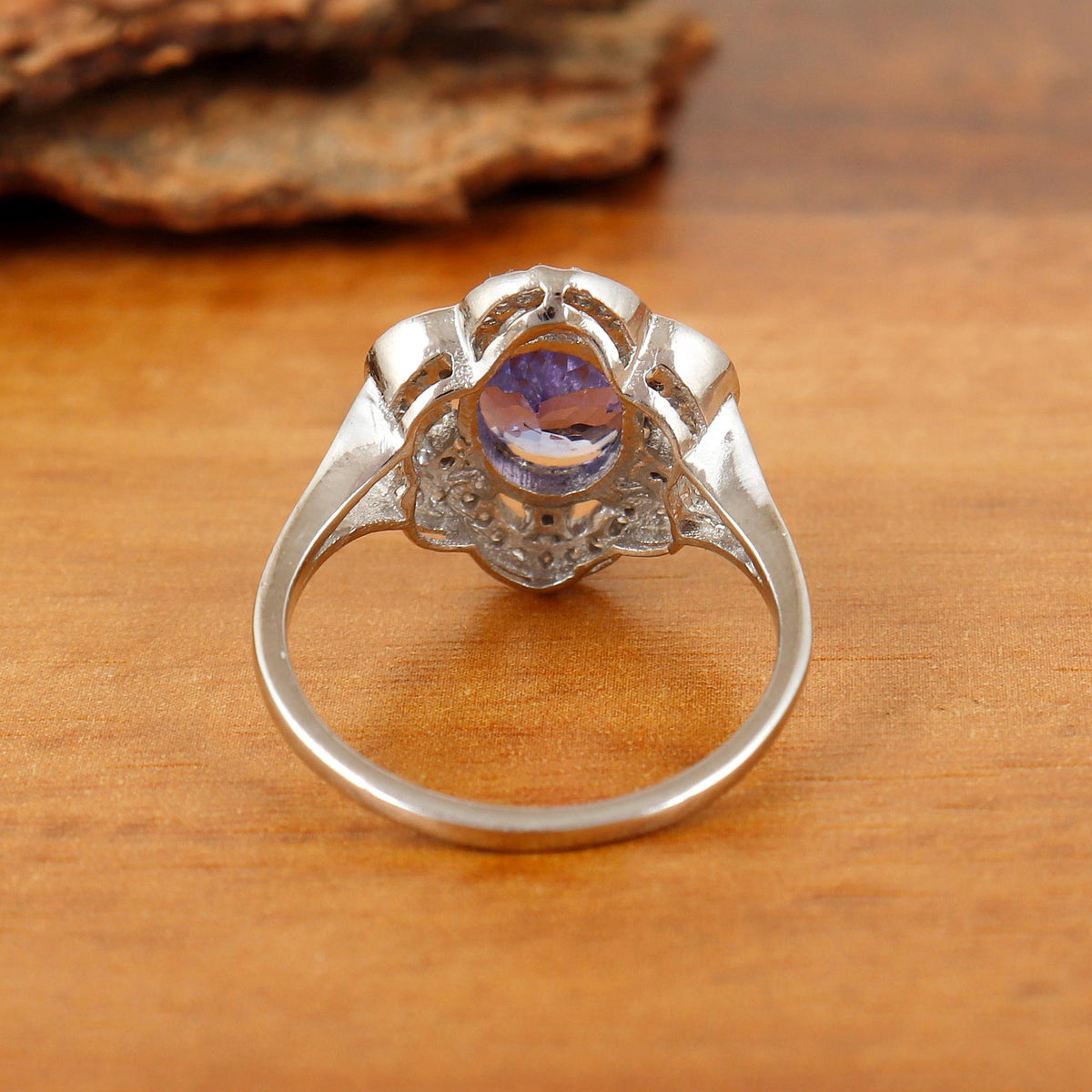 Sterling Silver Tanzanite Engagement Ring, Floral Oval Gemstone, Vintage Promise Ring