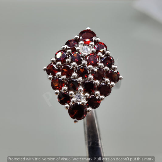 Vintage Style Garnet Ring, 925 Sterling Silver Statement Cocktail Ring, Artisan Handmade Jewelry